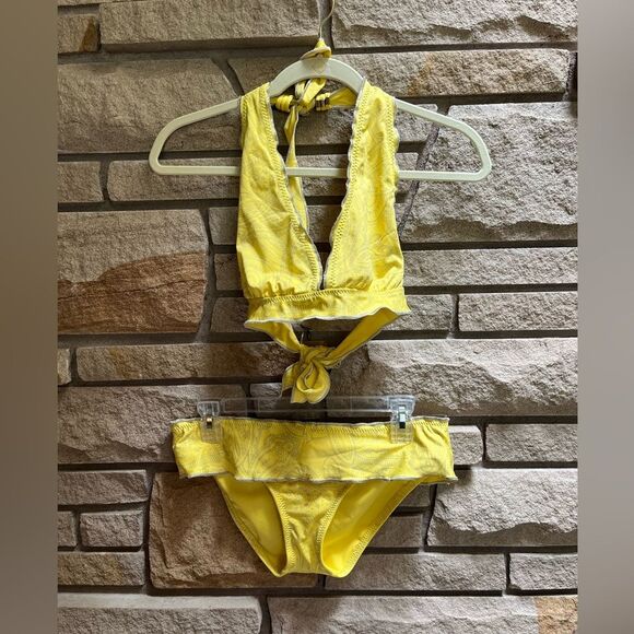 BECCA Rebecca Virtue yellow paisley print halter bikini set Medium - Picture 2 of 10